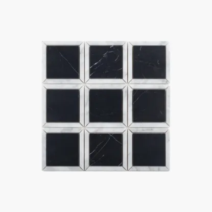 Picture of Natural Marble Mosaic Border 100x100 Nero Marquina and Carrara Honed