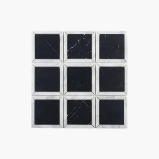 Picture of Natural Marble Mosaic Border 100x100 Nero Marquina and Carrara Honed